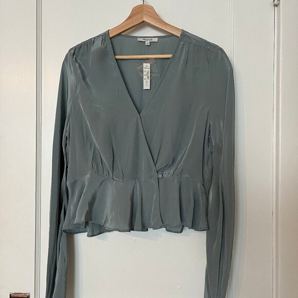 Madewell Bell Sleeve Wrap Top, in Faded River - Picture 1 of 4